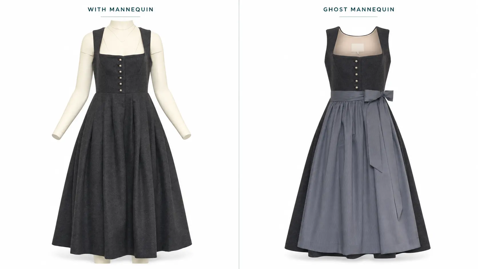Show a side‑by‑side comparison of a product photo with a mannequin vs. the edited ghost mannequin version.